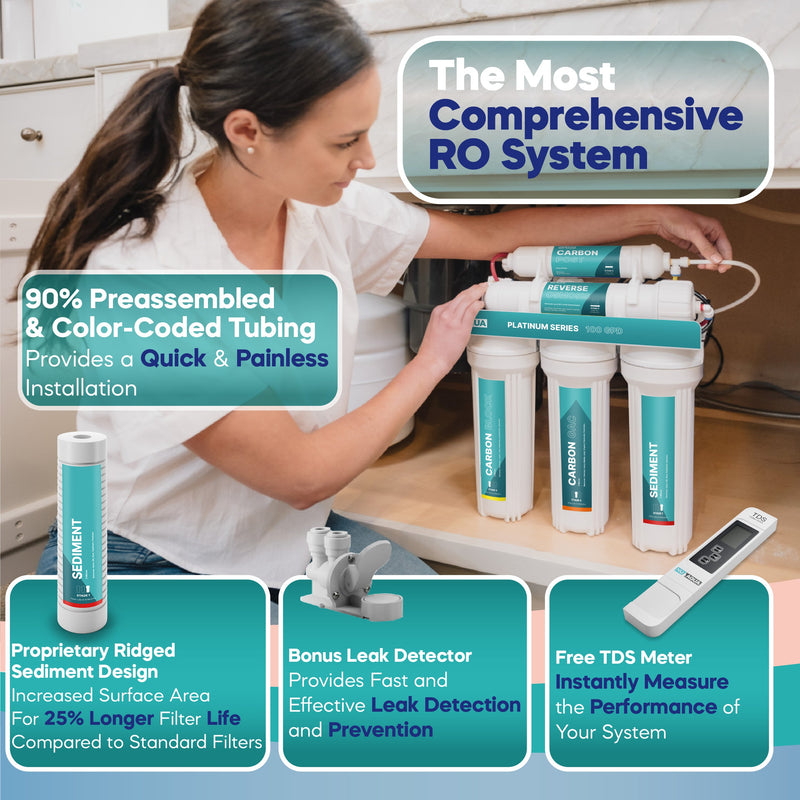 NU Aqua Platinum Series 6 Stage UV Ultraviolet 100GPD RO System with Booster Pump