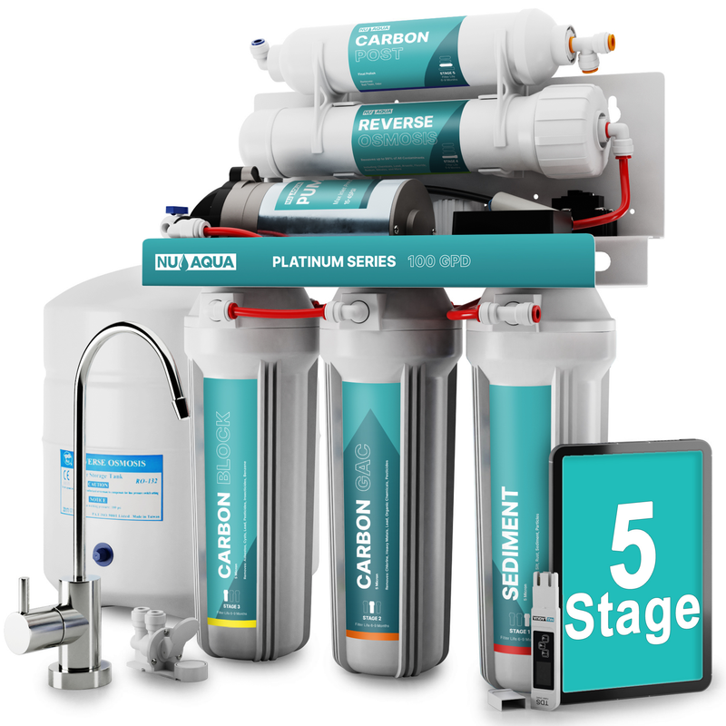 NU Aqua Platinum Series 5 Stage 100GPD RO System with Booster Pump