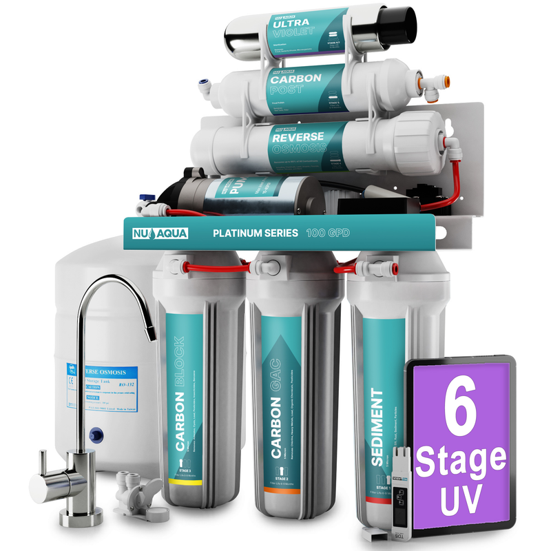 NU Aqua Platinum Series 6 Stage UV Ultraviolet 100GPD RO System with Booster Pump