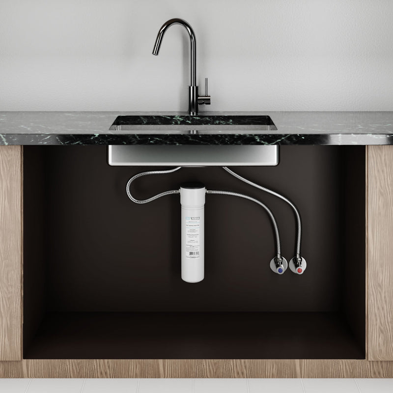 NU Aqua Undersink 3/8" Quick Change 1 Stage Filtration System - system installed under sink